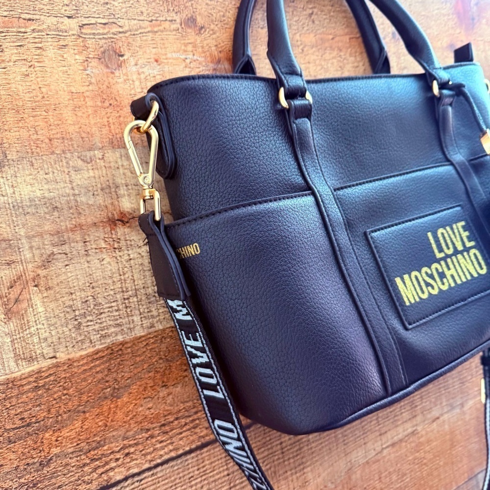 NWOT Love Moschino Black Tote with Gold Branding - Picture 5 of 12